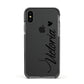 Personalised Black Script Name Heart Clear Apple iPhone Xs Impact Case Black Edge on Black Phone