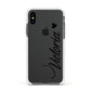 Personalised Black Script Name Heart Clear Apple iPhone Xs Impact Case White Edge on Black Phone