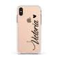 Personalised Black Script Name Heart Clear Apple iPhone Xs Impact Case White Edge on Gold Phone