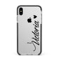 Personalised Black Script Name Heart Clear Apple iPhone Xs Max Impact Case Black Edge on Silver Phone