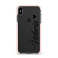 Personalised Black Script Name Heart Clear Apple iPhone Xs Max Impact Case Pink Edge on Black Phone