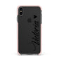 Personalised Black Script Name Heart Clear Apple iPhone Xs Max Impact Case Pink Edge on Black Phone