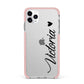Personalised Black Script Name Heart Clear iPhone 11 Pro Max Impact Pink Edge Case