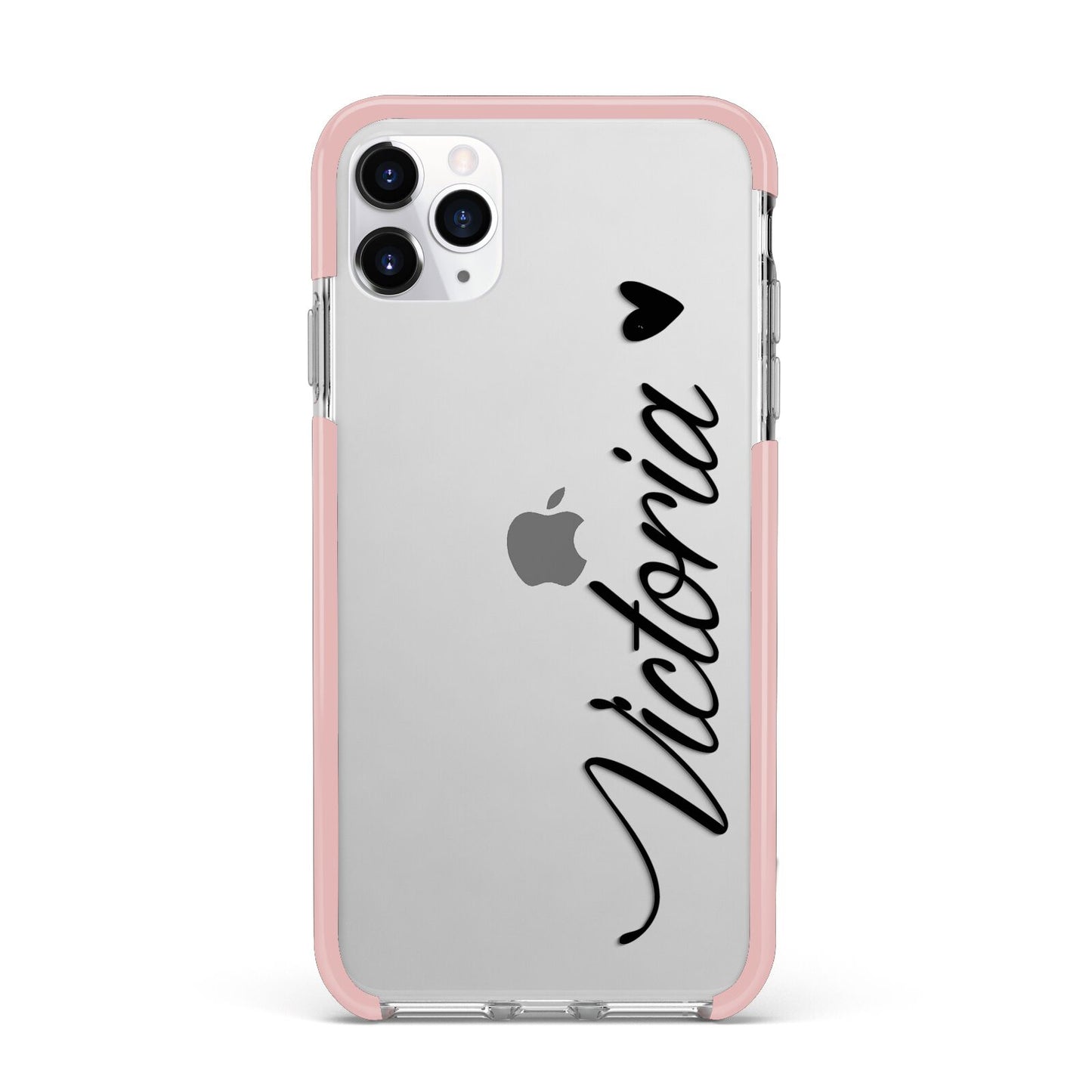 Personalised Black Script Name Heart Clear iPhone 11 Pro Max Impact Pink Edge Case