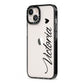 Personalised Black Script Name Heart Clear iPhone 13 Black Impact Case Side Angle on Silver phone