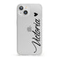 Personalised Black Script Name Heart Clear iPhone 13 Clear Bumper Case