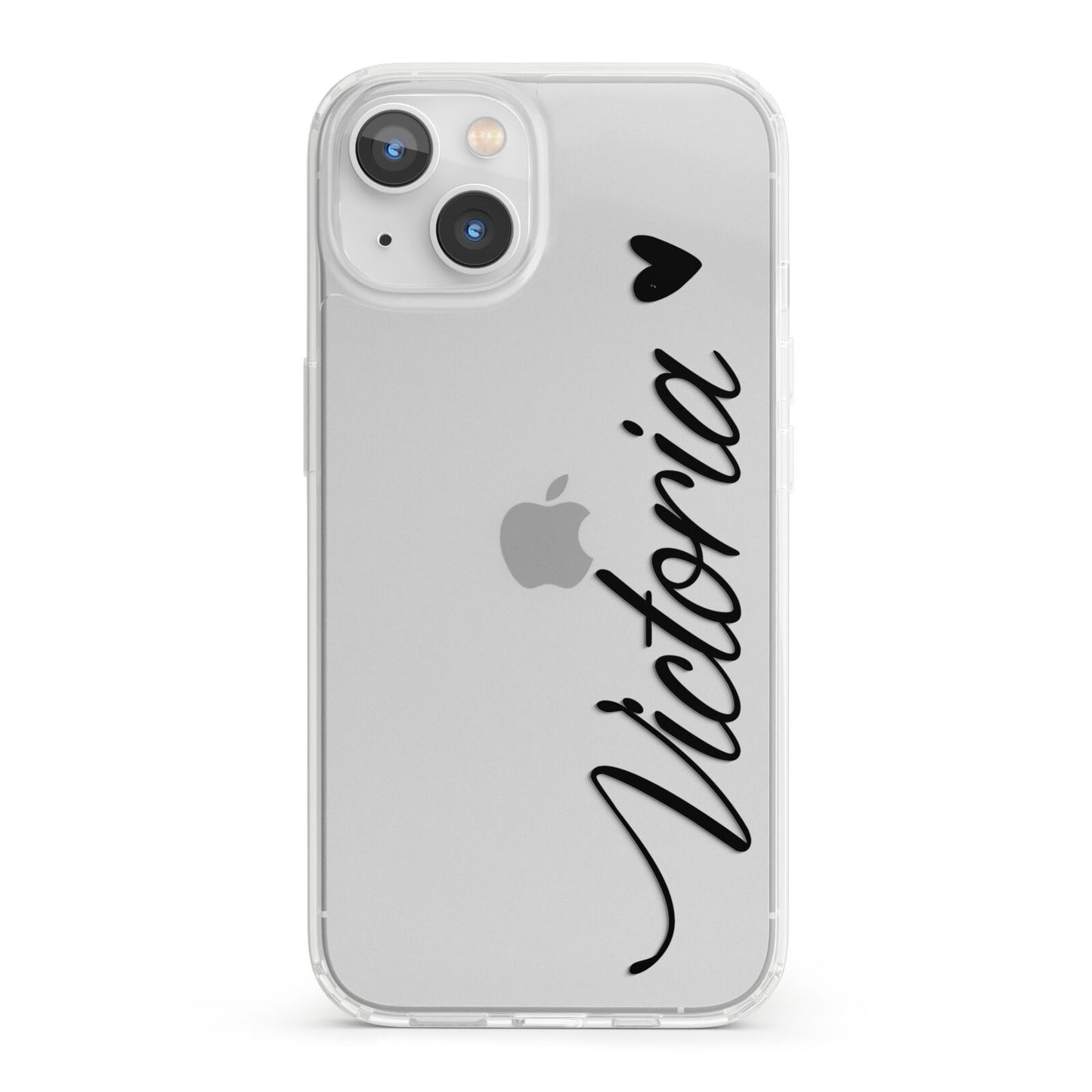 Personalised Black Script Name Heart Clear iPhone 13 Clear Bumper Case