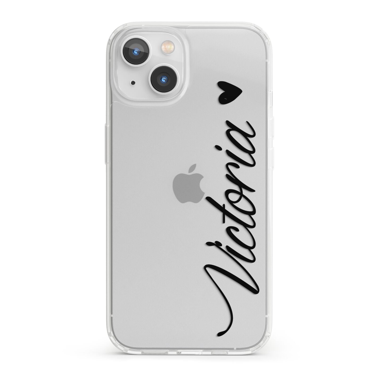 Personalised Black Script Name Heart Clear iPhone 13 Clear Bumper Case