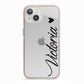Personalised Black Script Name Heart Clear iPhone 13 TPU Impact Case with Pink Edges