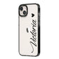 Personalised Black Script Name Heart Clear iPhone 14 Plus Black Impact Case Side Angle on Silver phone