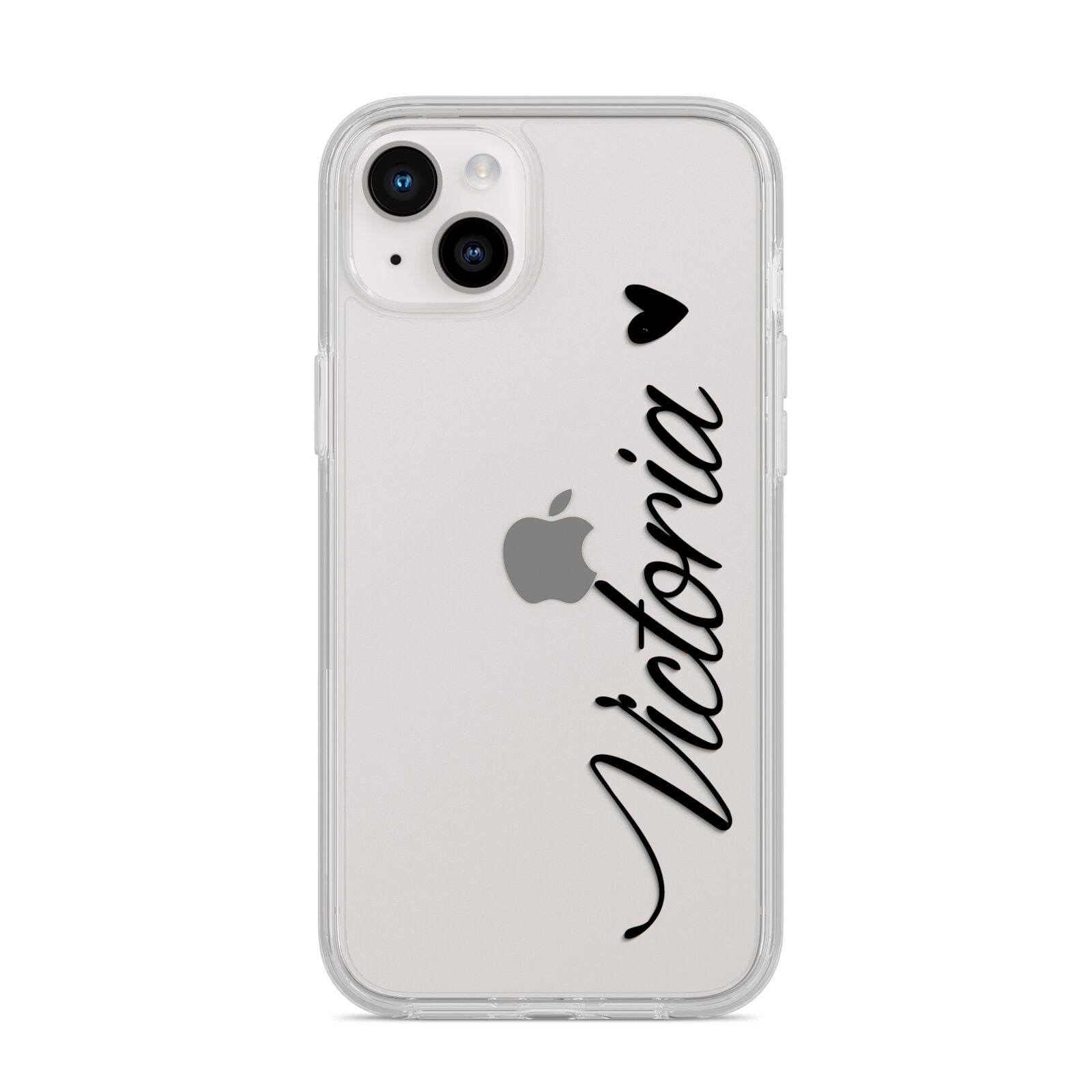 Personalised Black Script Name Heart Clear iPhone 14 Plus Clear Tough Case Starlight
