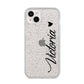 Personalised Black Script Name Heart Clear iPhone 14 Plus Glitter Tough Case Starlight