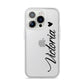 Personalised Black Script Name Heart Clear iPhone 14 Pro Clear Tough Case Silver