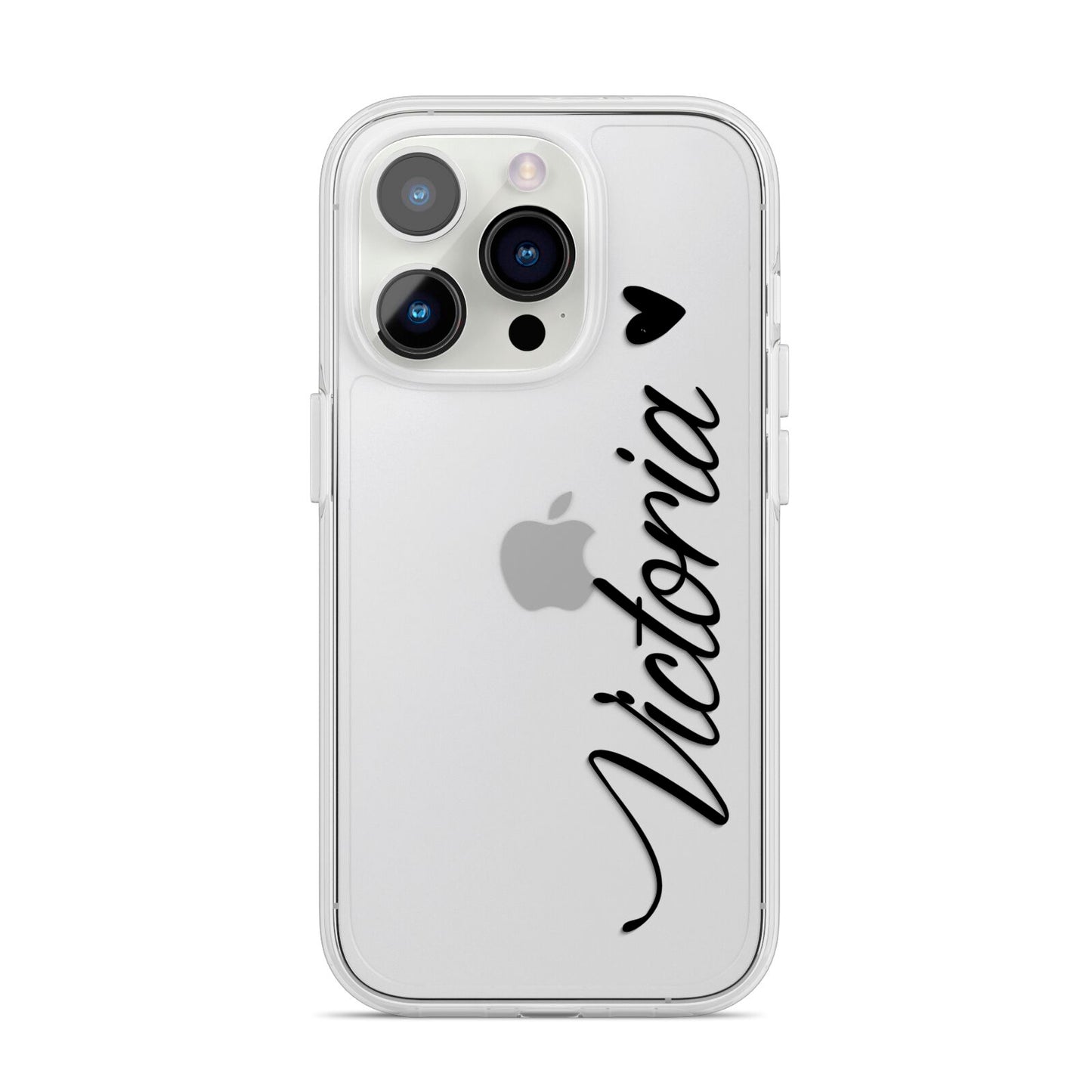 Personalised Black Script Name Heart Clear iPhone 14 Pro Clear Tough Case Silver