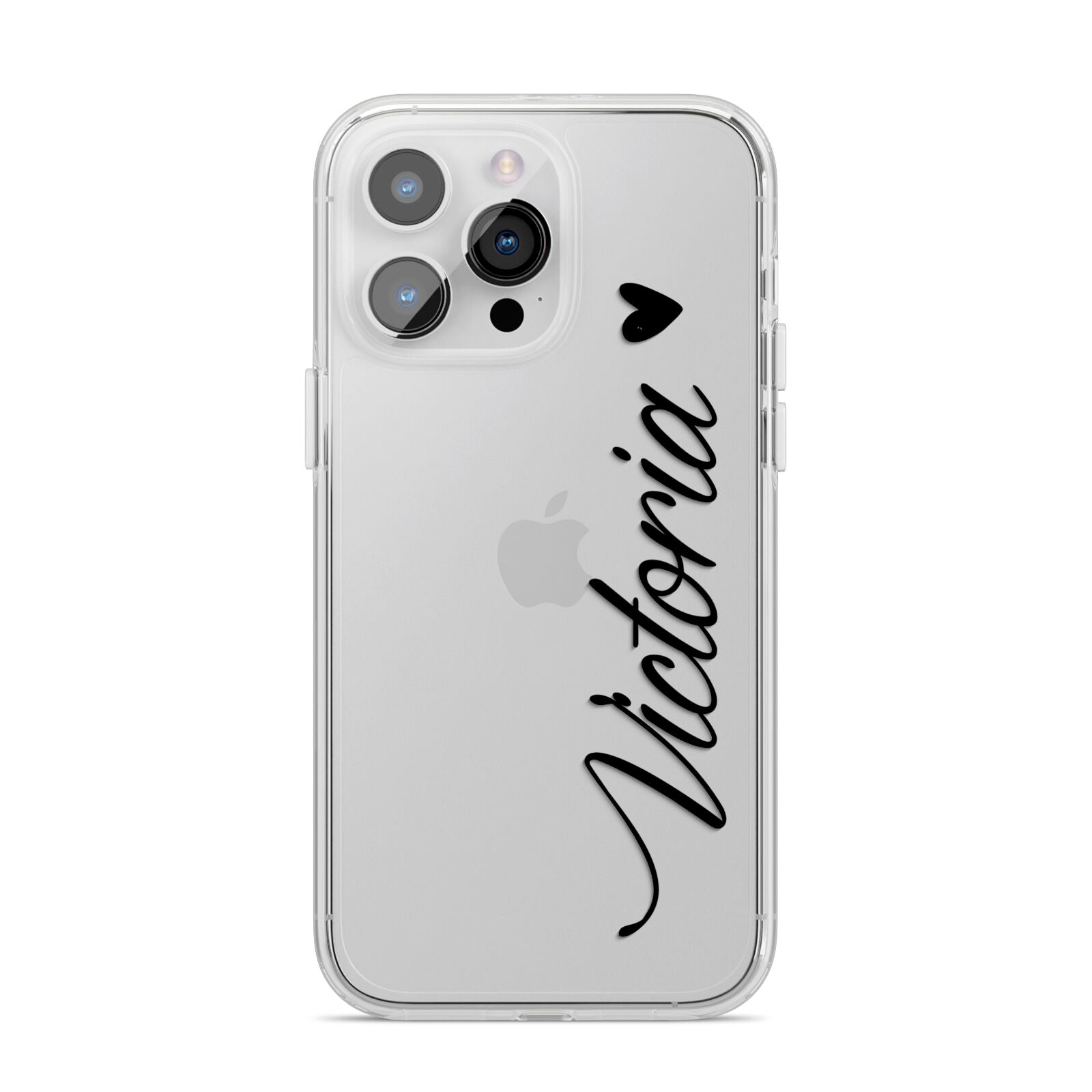 Personalised Black Script Name Heart Clear iPhone 14 Pro Max Clear Tough Case Silver