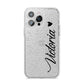 Personalised Black Script Name Heart Clear iPhone 14 Pro Max Glitter Tough Case Silver