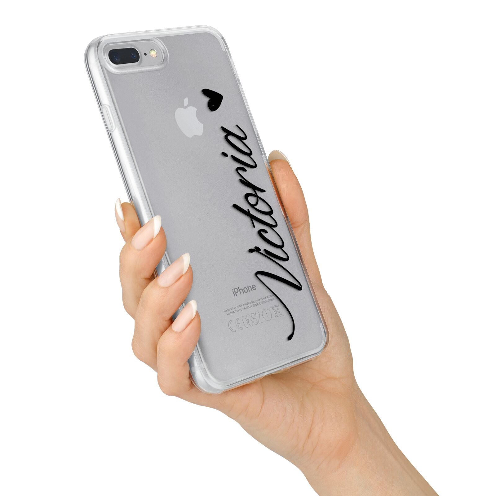 Personalised Black Script Name Heart Clear iPhone 7 Plus Bumper Case on Silver iPhone Alternative Image