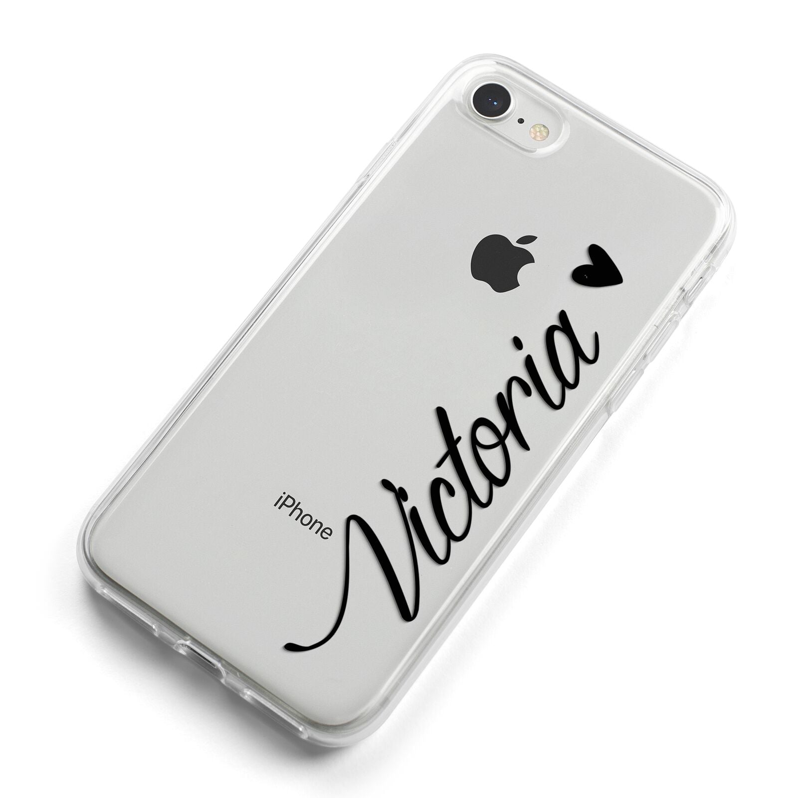 Personalised Black Script Name Heart Clear iPhone 8 Bumper Case on Silver iPhone Alternative Image