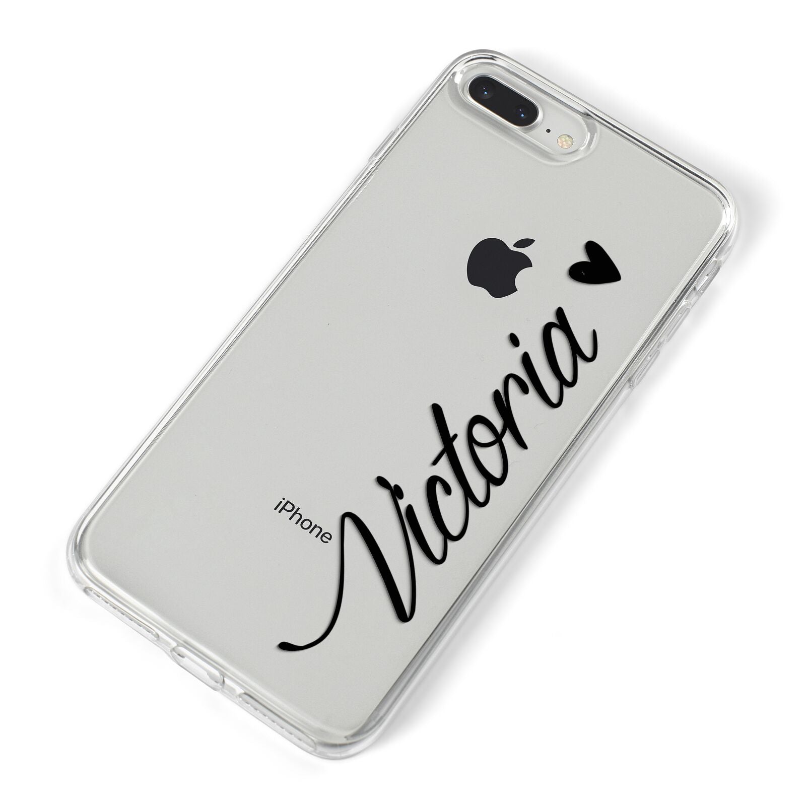 Personalised Black Script Name Heart Clear iPhone 8 Plus Bumper Case on Silver iPhone Alternative Image