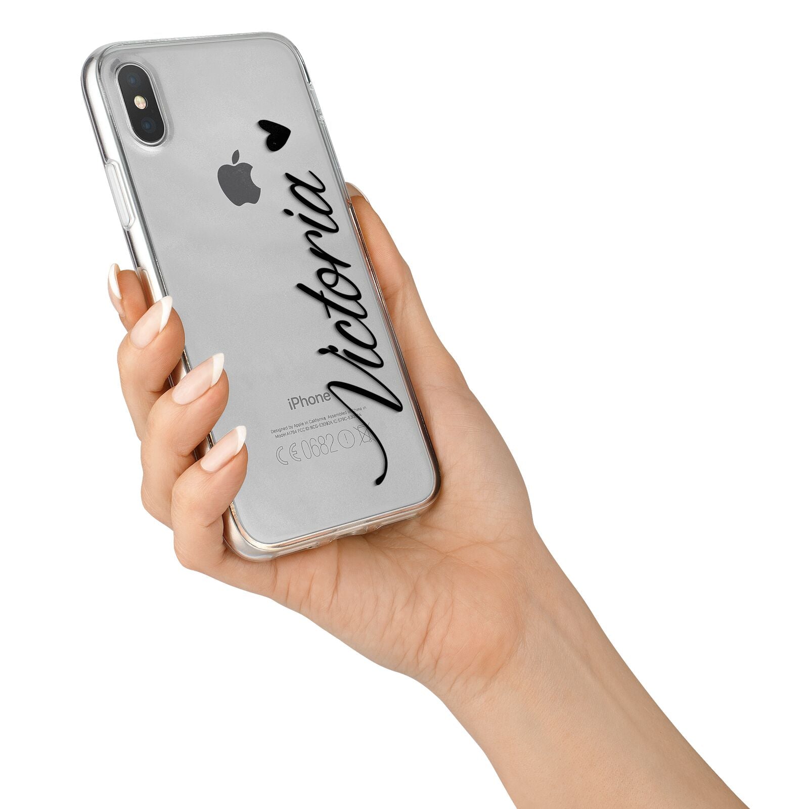 Personalised Black Script Name Heart Clear iPhone X Bumper Case on Silver iPhone Alternative Image 2