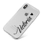 Personalised Black Script Name Heart Clear iPhone X Bumper Case on Silver iPhone