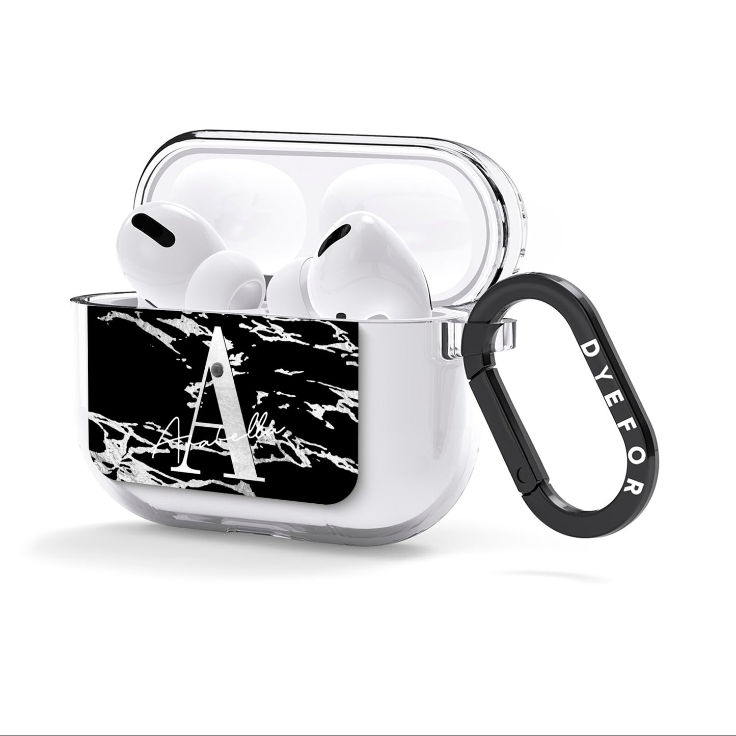 Personalised Black Silver Initial AirPods Clear Case 3rd Gen Side Image