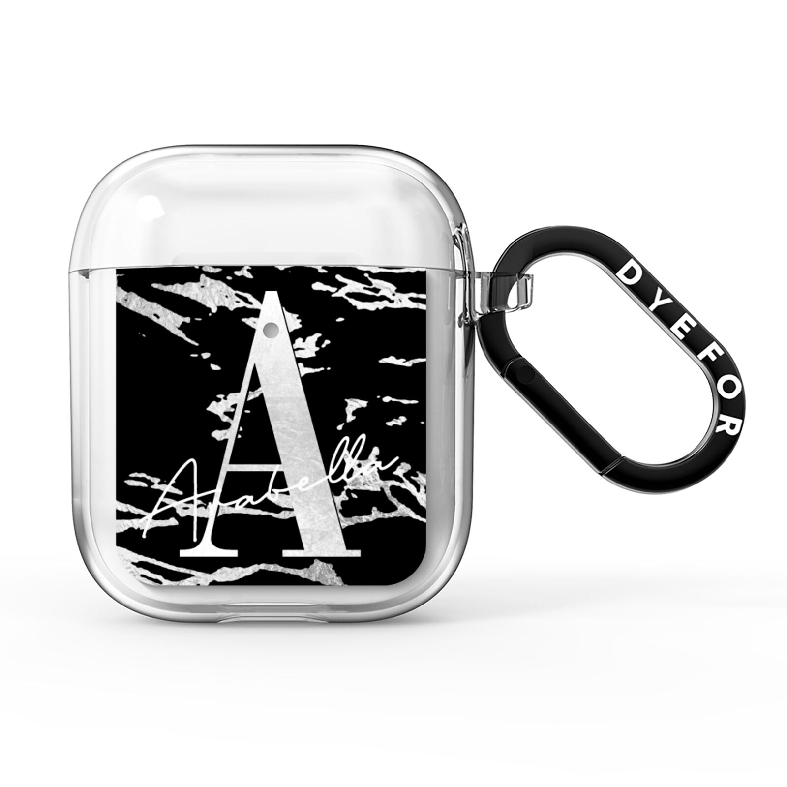 Personalised Black Silver Initial AirPods Clear Case