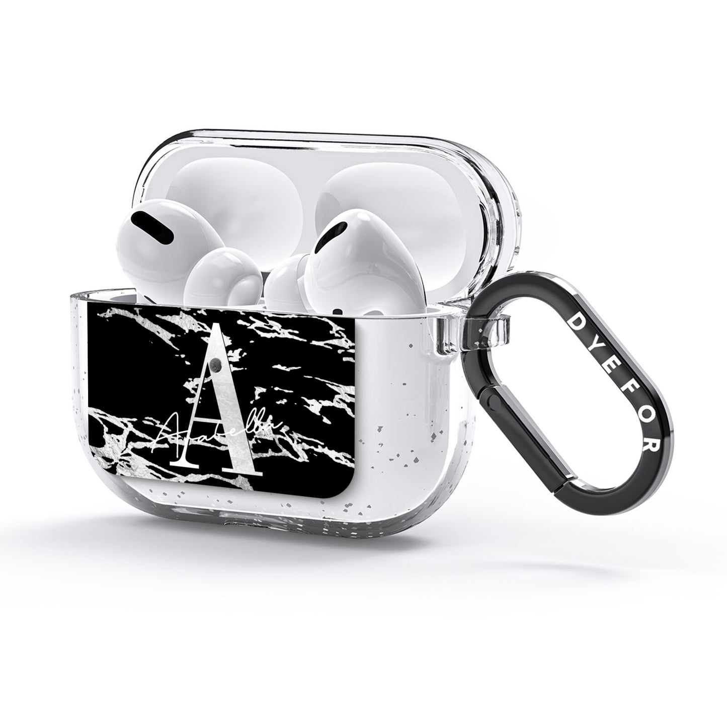 Personalised Black Silver Initial AirPods Glitter Case 3rd Gen Side Image