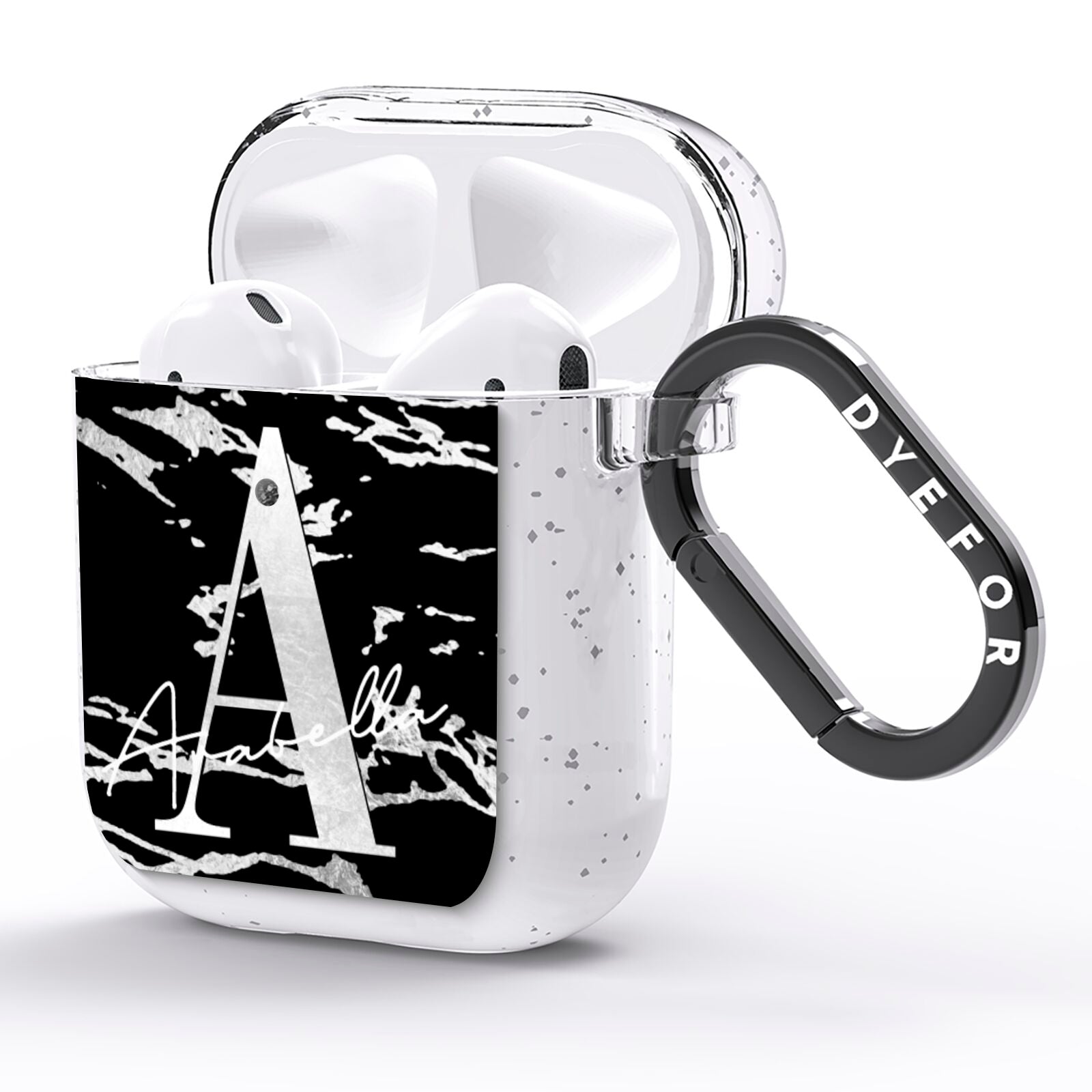 Personalised Black Silver Initial AirPods Glitter Case Side Image