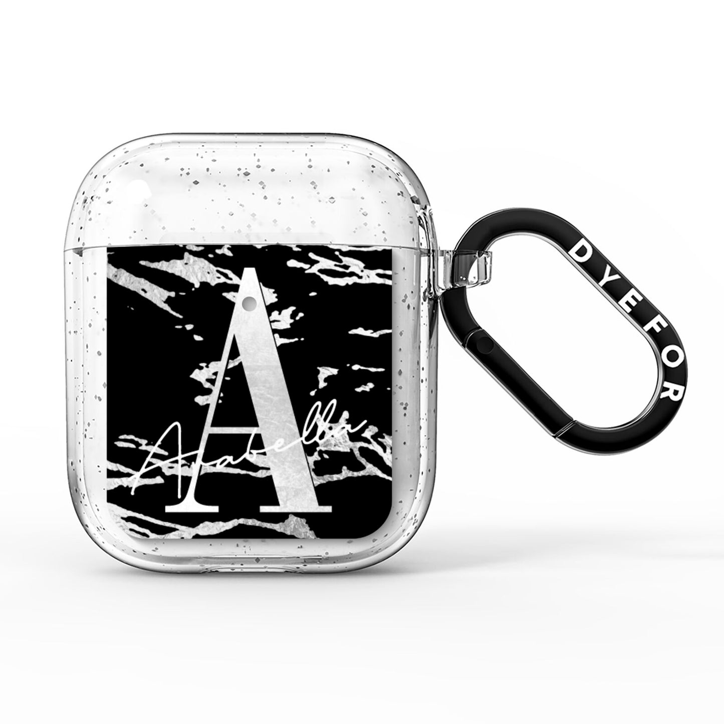 Personalised Black Silver Initial AirPods Glitter Case