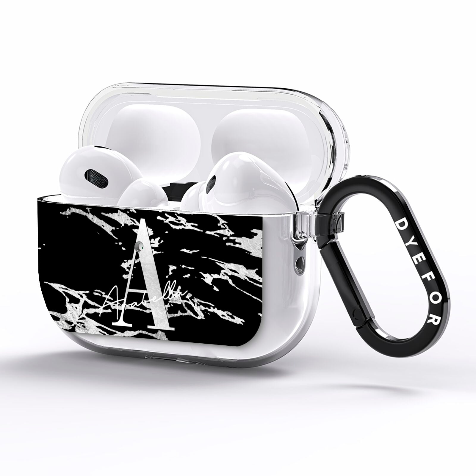 Personalised Black Silver Initial AirPods Pro Clear Case Side Image