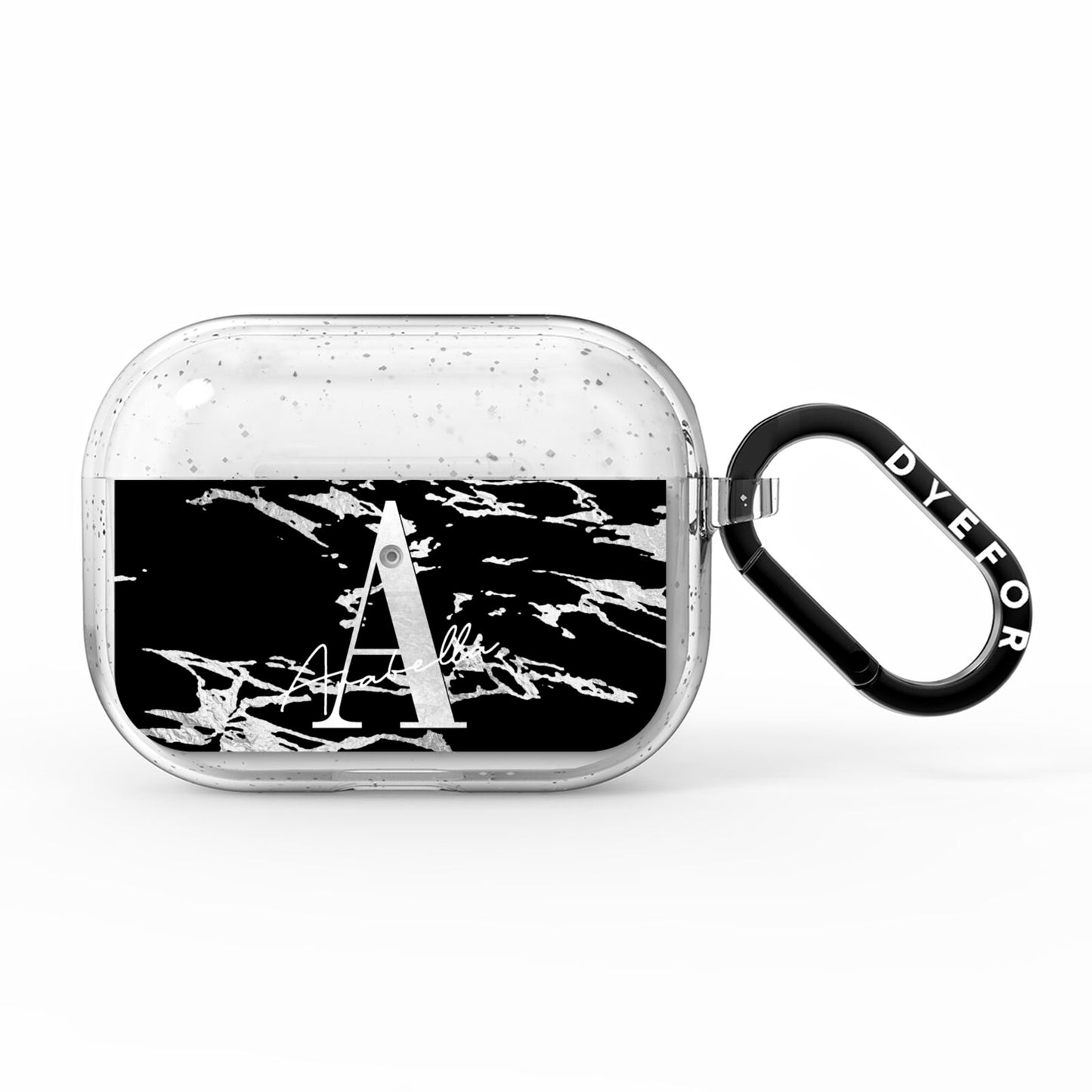 Personalised Black Silver Initial AirPods Pro Glitter Case