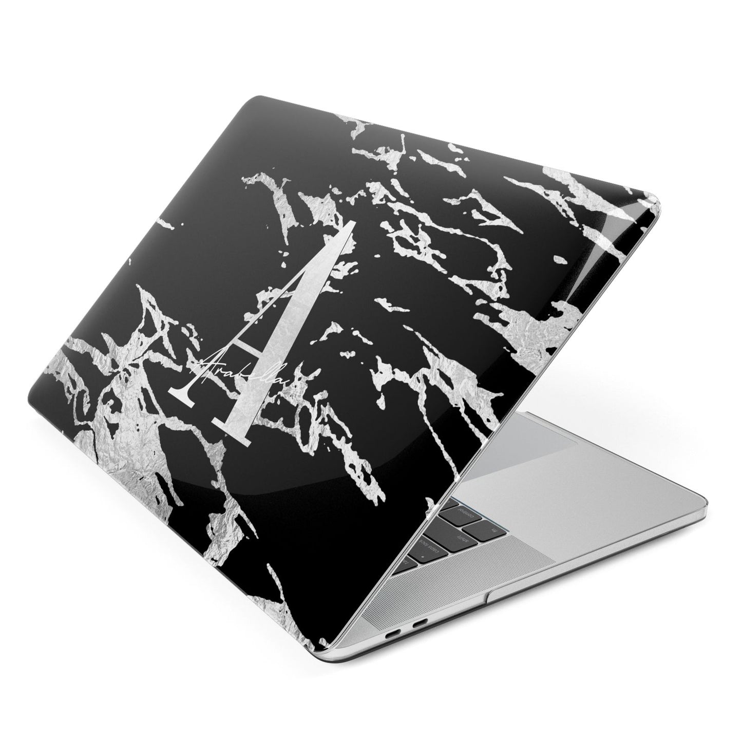 Personalised Black Silver Initial Apple MacBook Case Side View