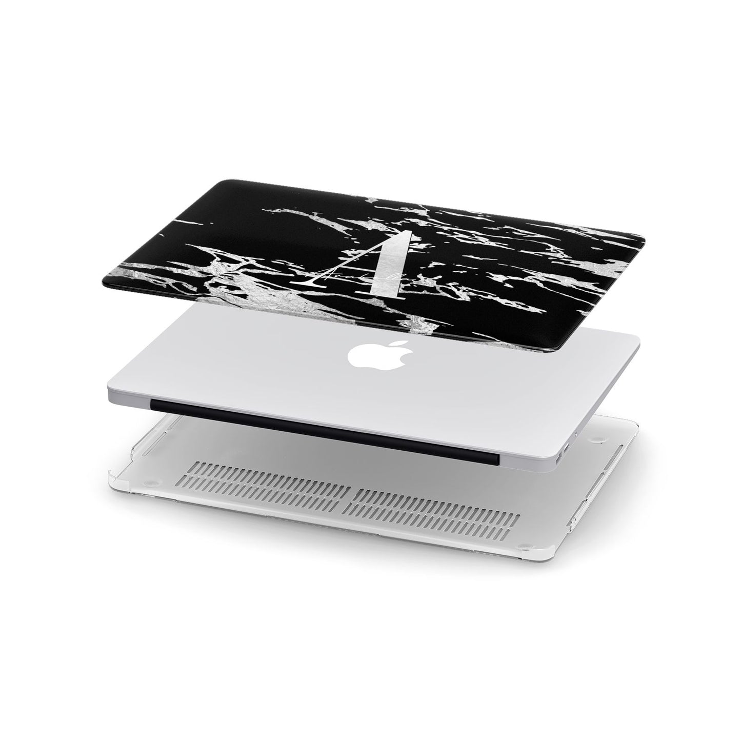 Personalised Black Silver Initial Apple MacBook Case in Detail