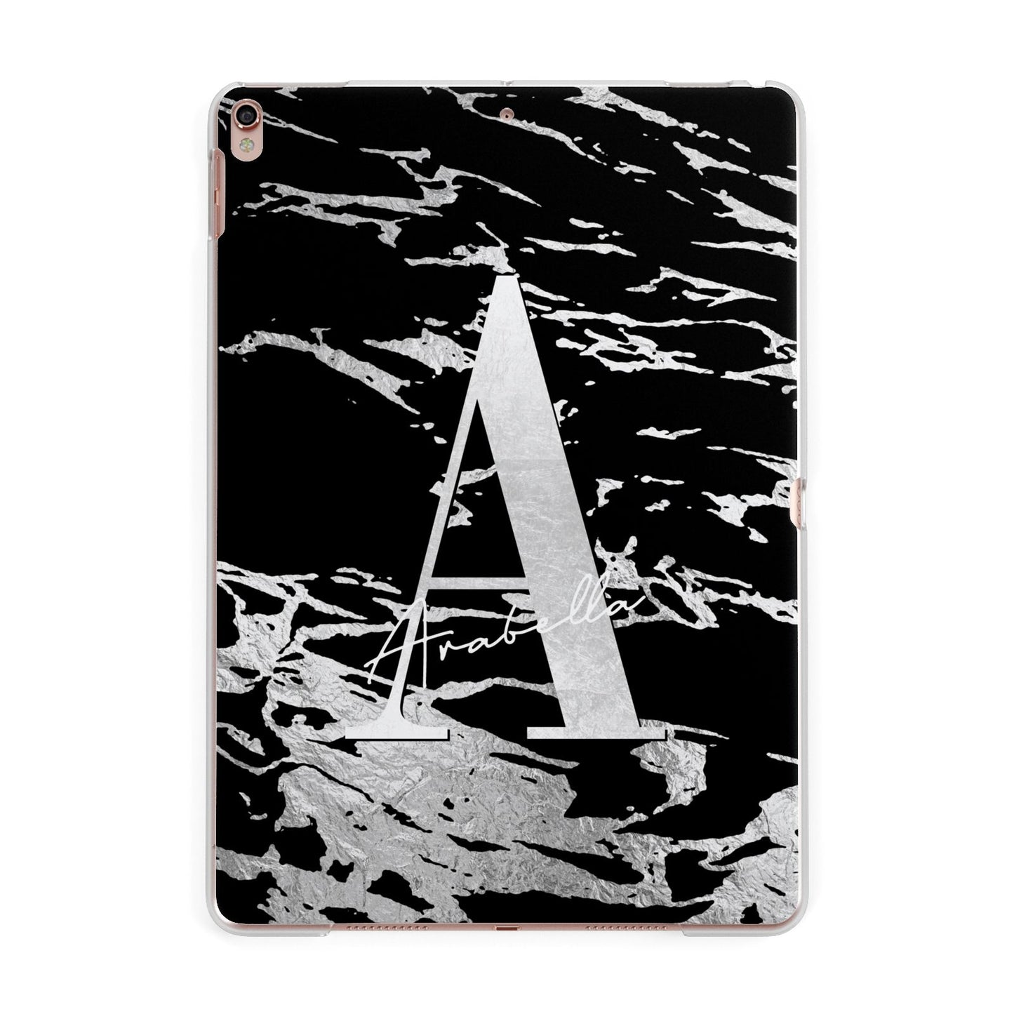 Personalised Black Silver Initial Apple iPad Rose Gold Case