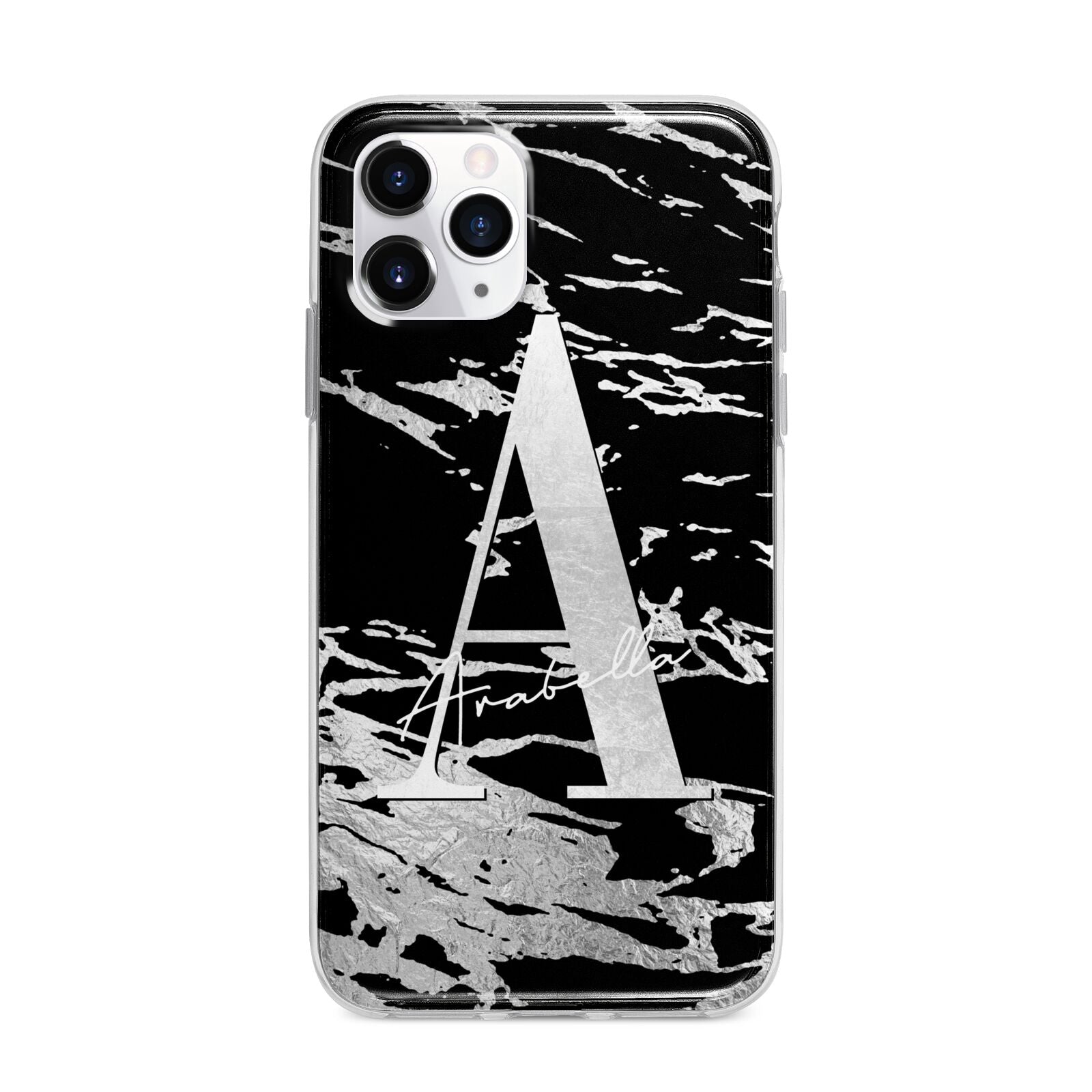 Personalised Black Silver Initial Apple iPhone 11 Pro Max in Silver with Bumper Case