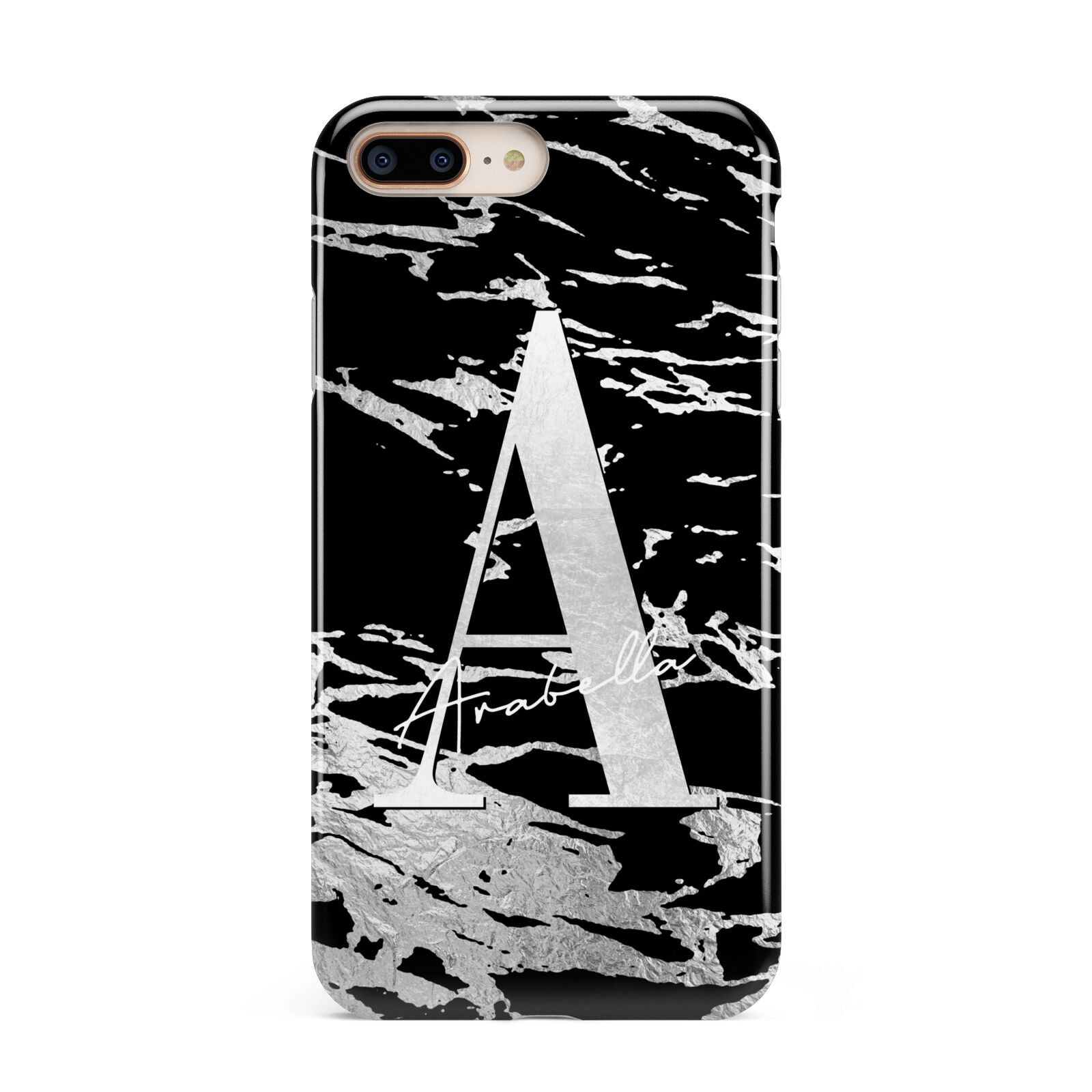 Personalised Black Silver Initial Apple iPhone 7 8 Plus 3D Tough Case