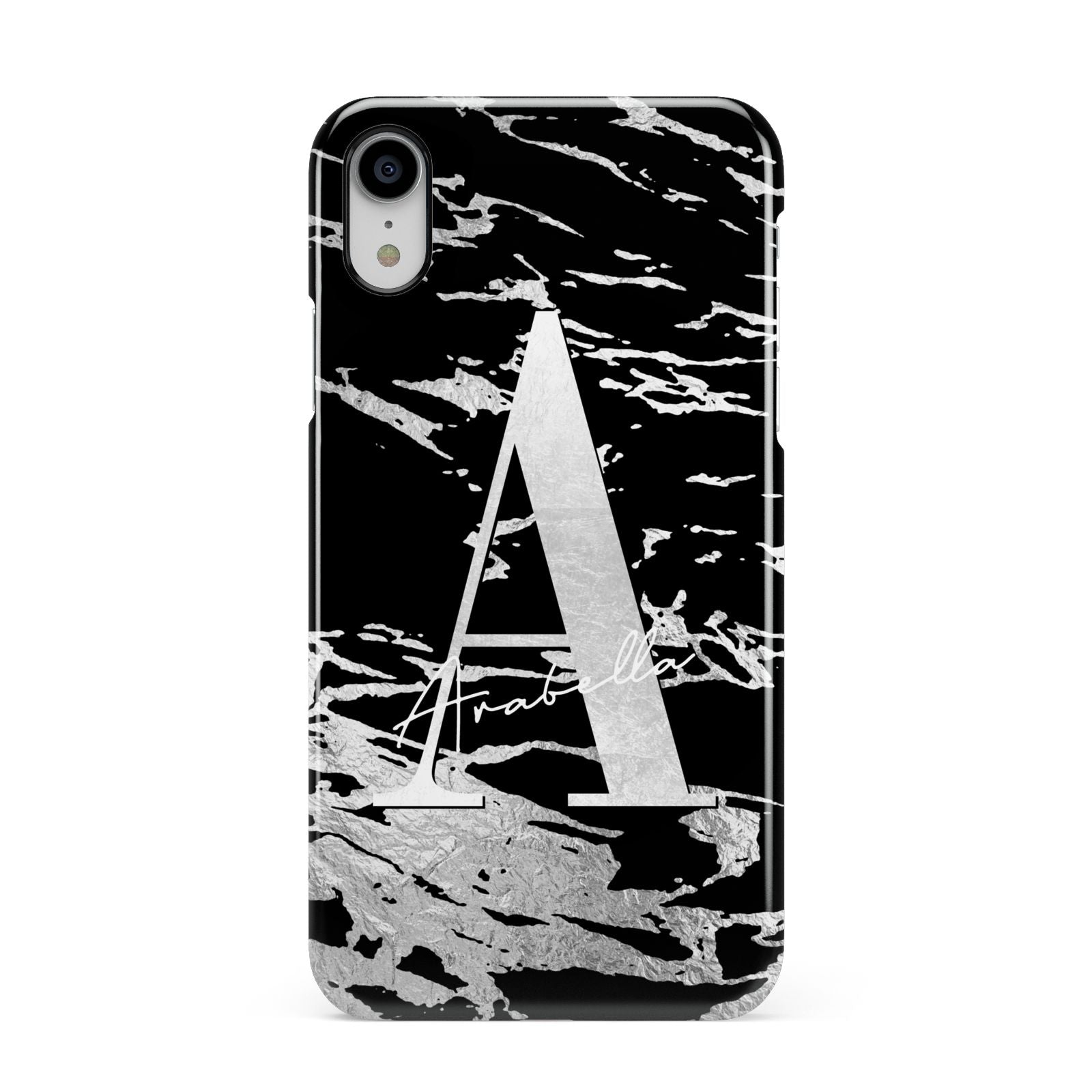 Personalised Black Silver Initial Apple iPhone XR White 3D Snap Case