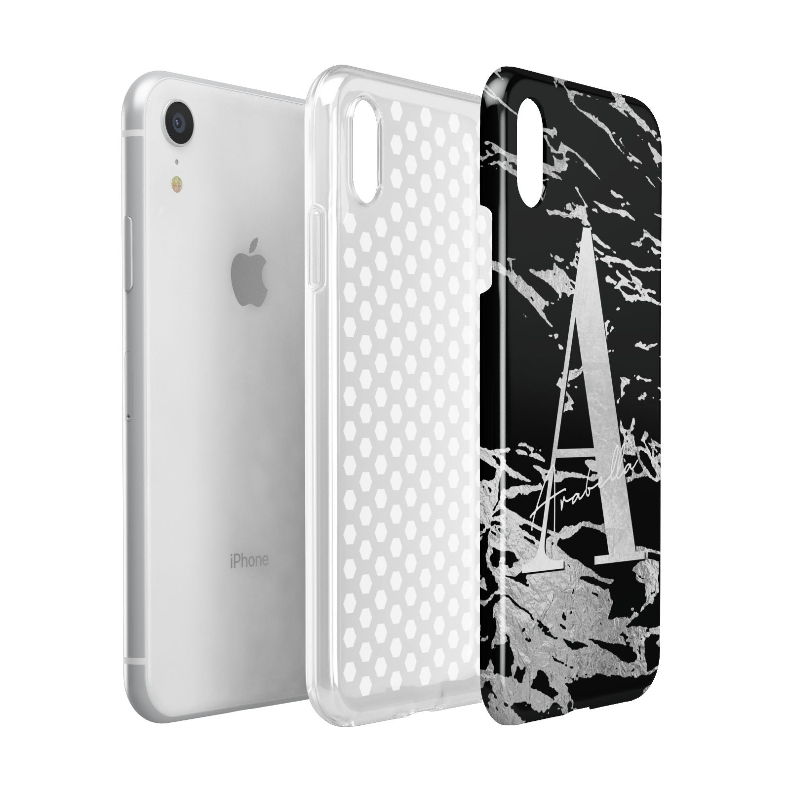 Personalised Black Silver Initial Apple iPhone XR White 3D Tough Case Expanded view