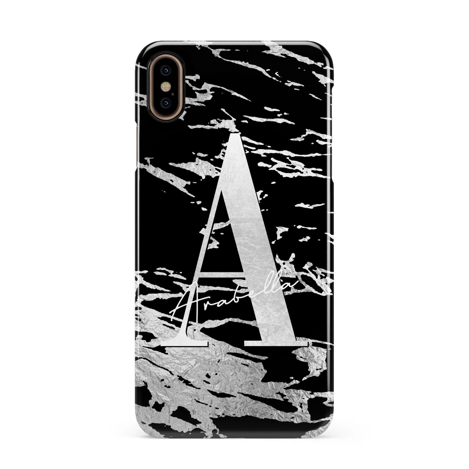 Personalised Black Silver Initial Apple iPhone Xs Max 3D Snap Case