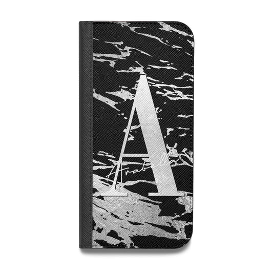 Personalised Black Silver Initial Vegan Leather Flip Samsung Case