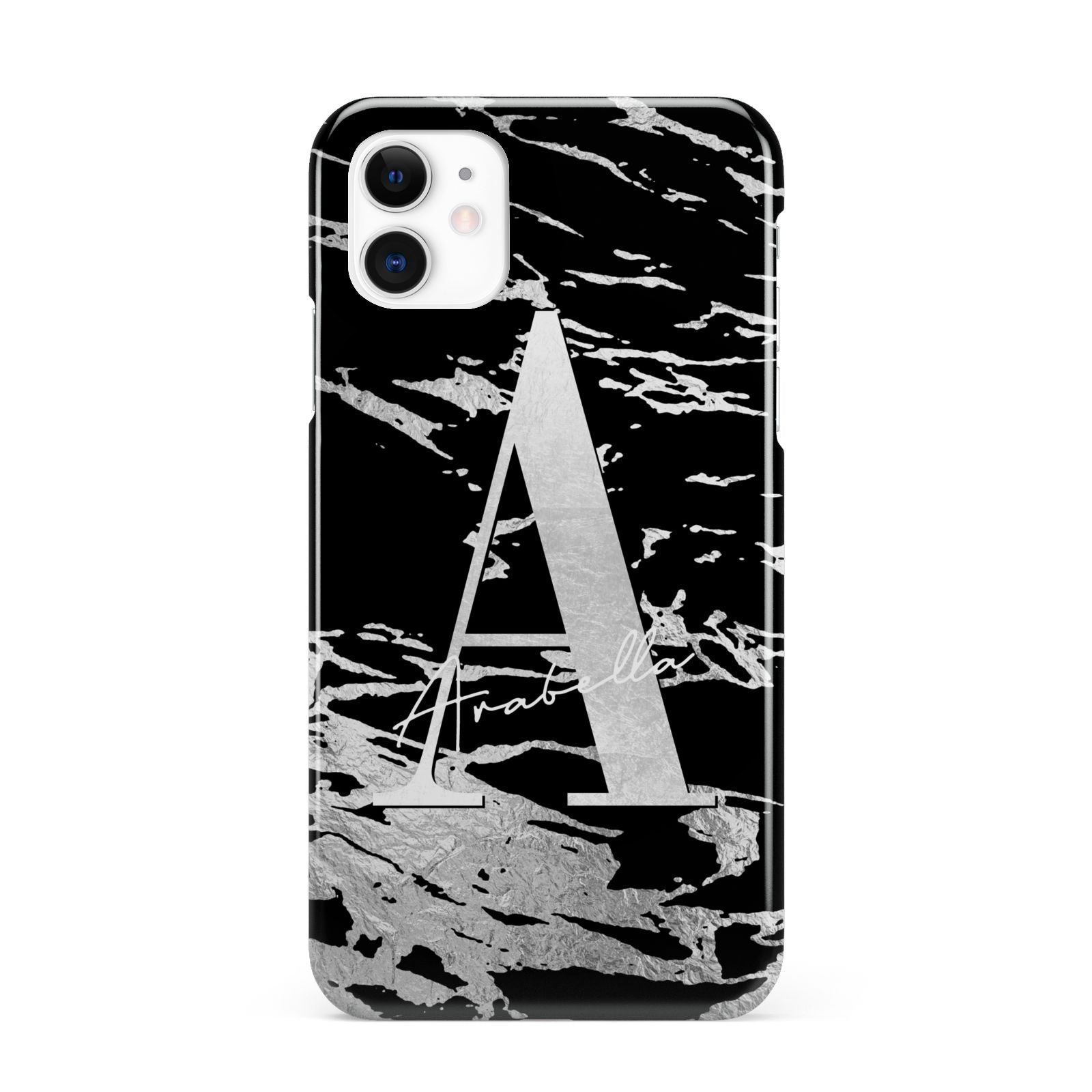 Personalised Black Silver Initial iPhone 11 3D Snap Case
