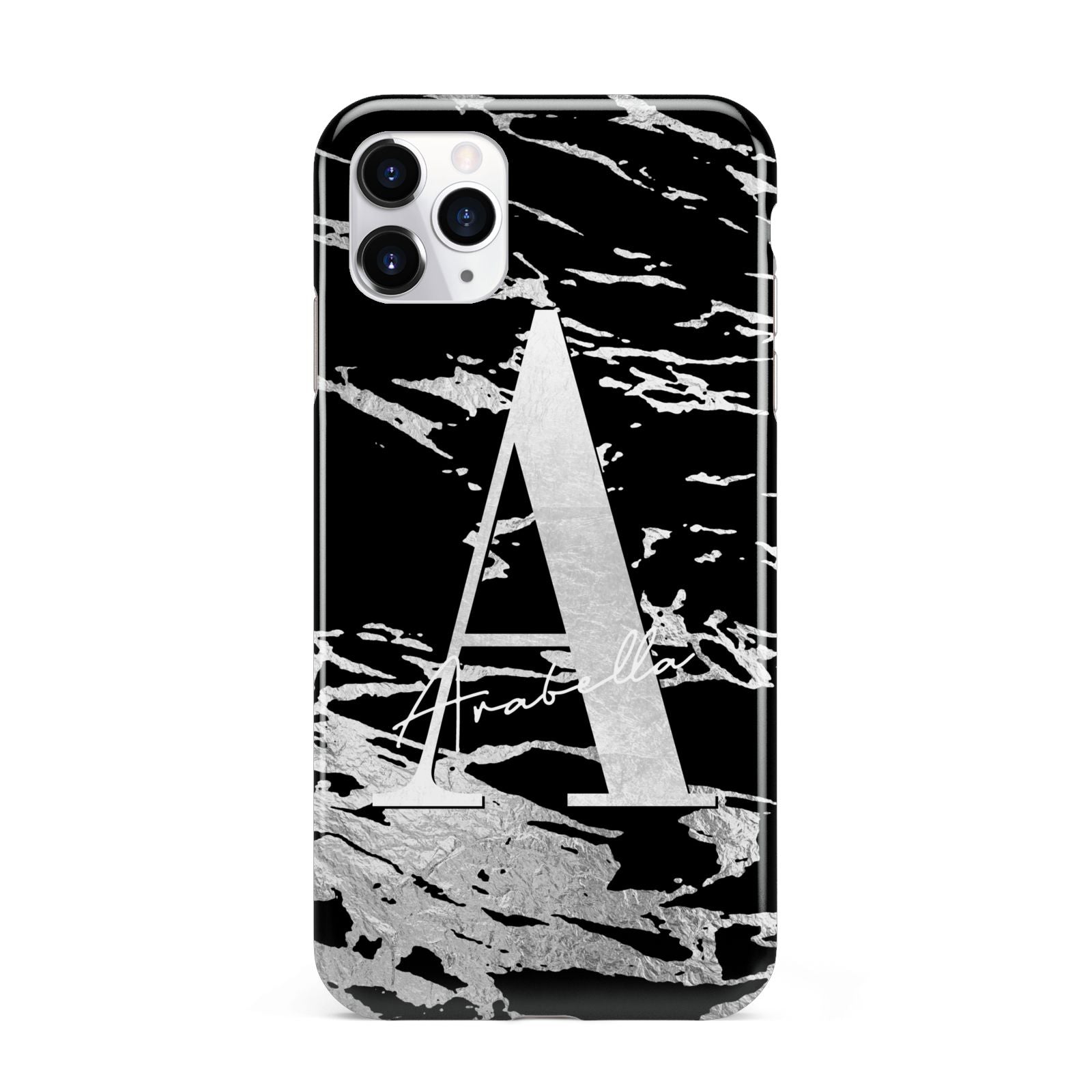 Personalised Black Silver Initial iPhone 11 Pro Max 3D Tough Case
