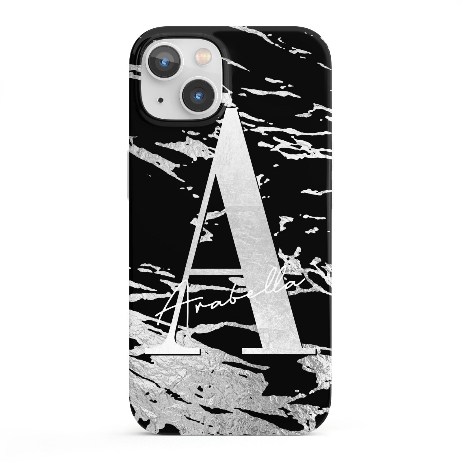 Personalised Black Silver Initial iPhone 13 Full Wrap 3D Snap Case