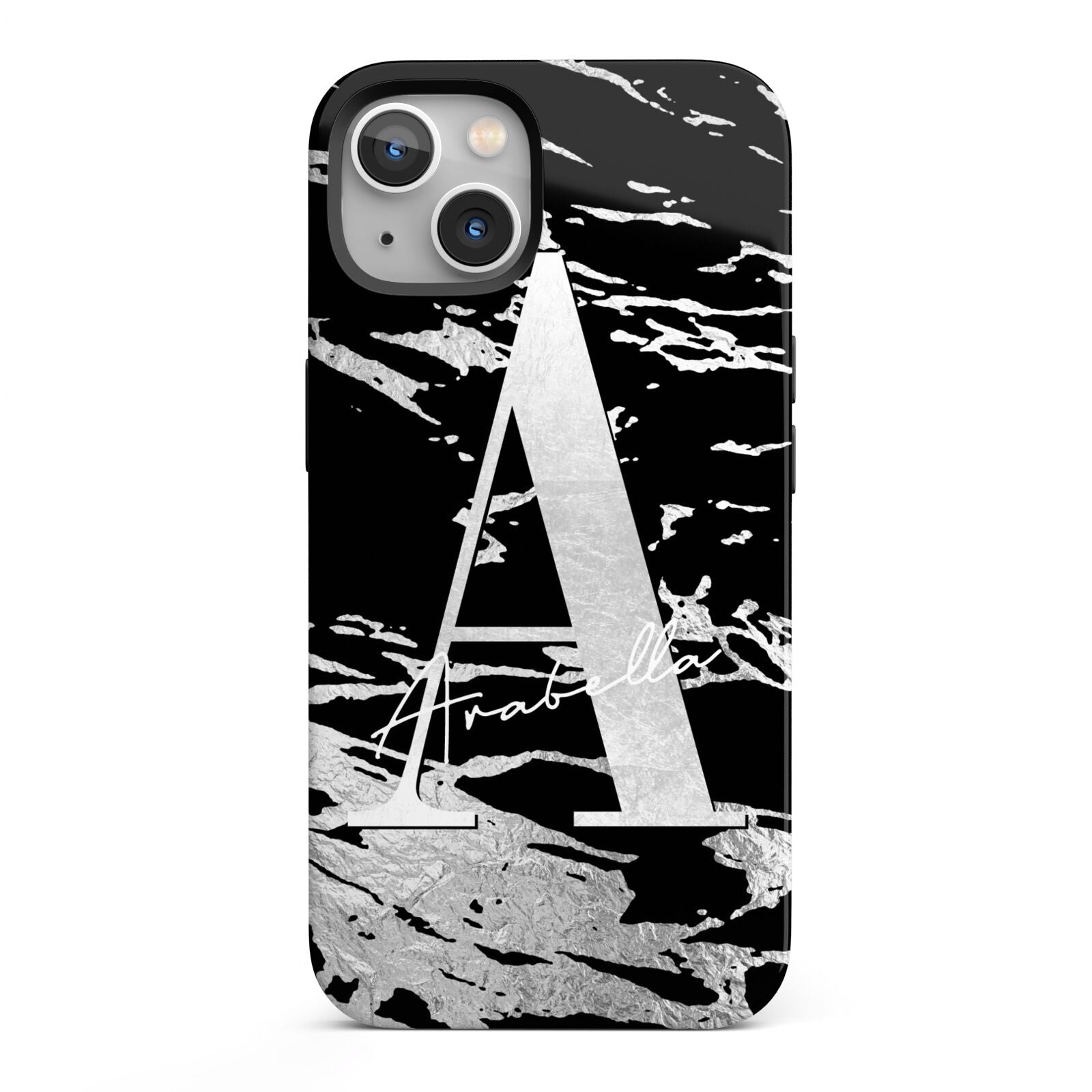 Personalised Black Silver Initial iPhone 13 Full Wrap 3D Tough Case