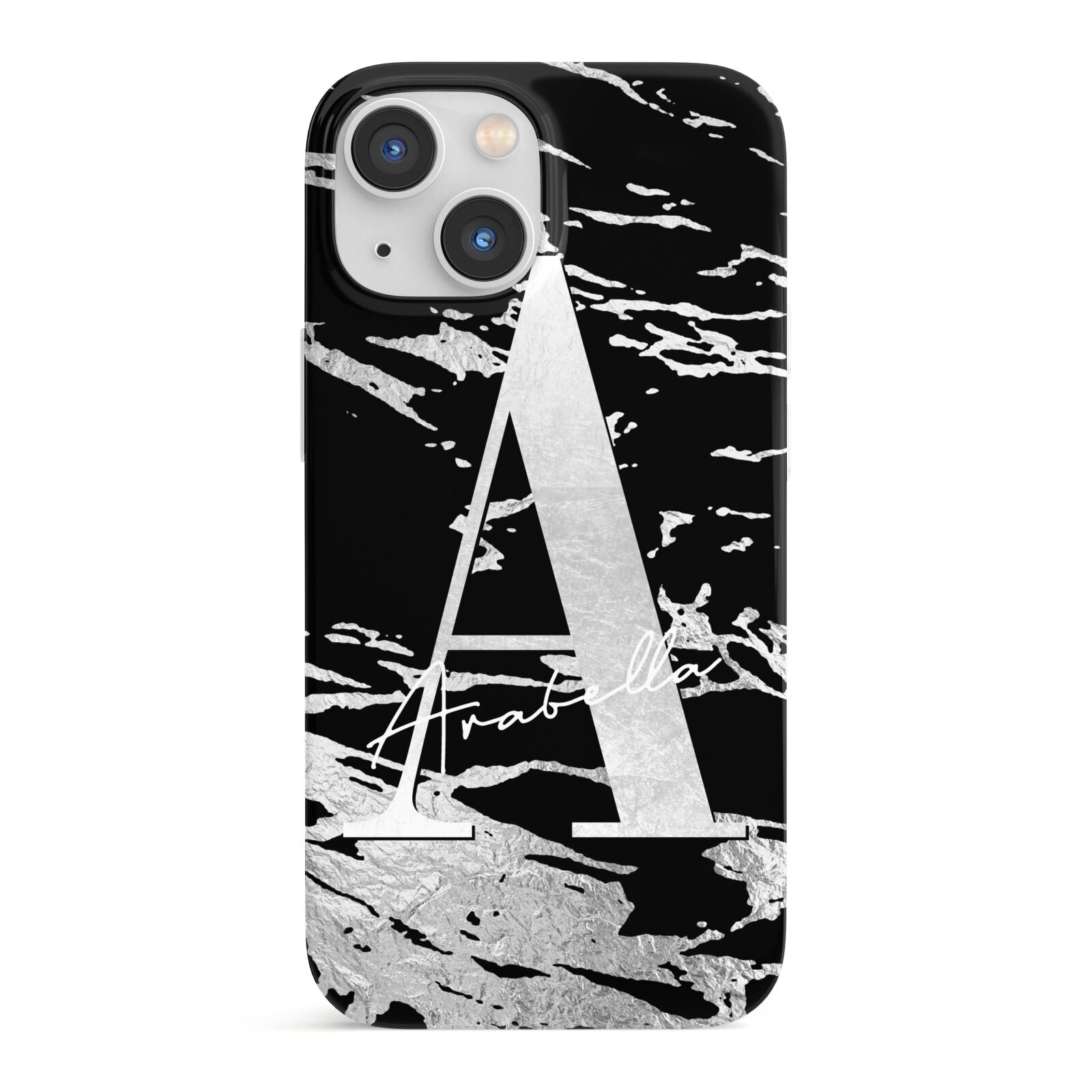 Personalised Black Silver Initial iPhone 13 Mini Full Wrap 3D Snap Case