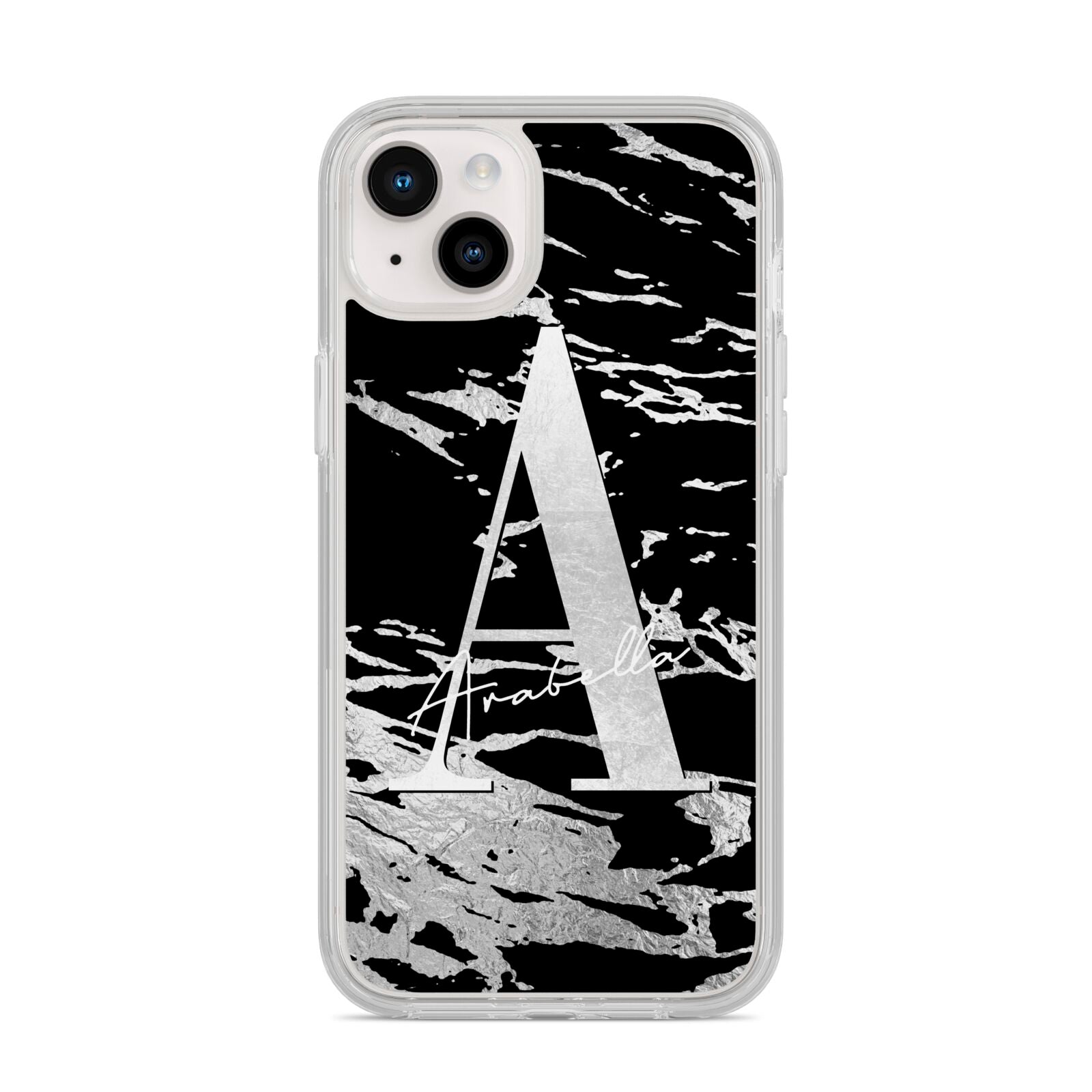 Personalised Black Silver Initial iPhone 14 Plus Clear Tough Case Starlight