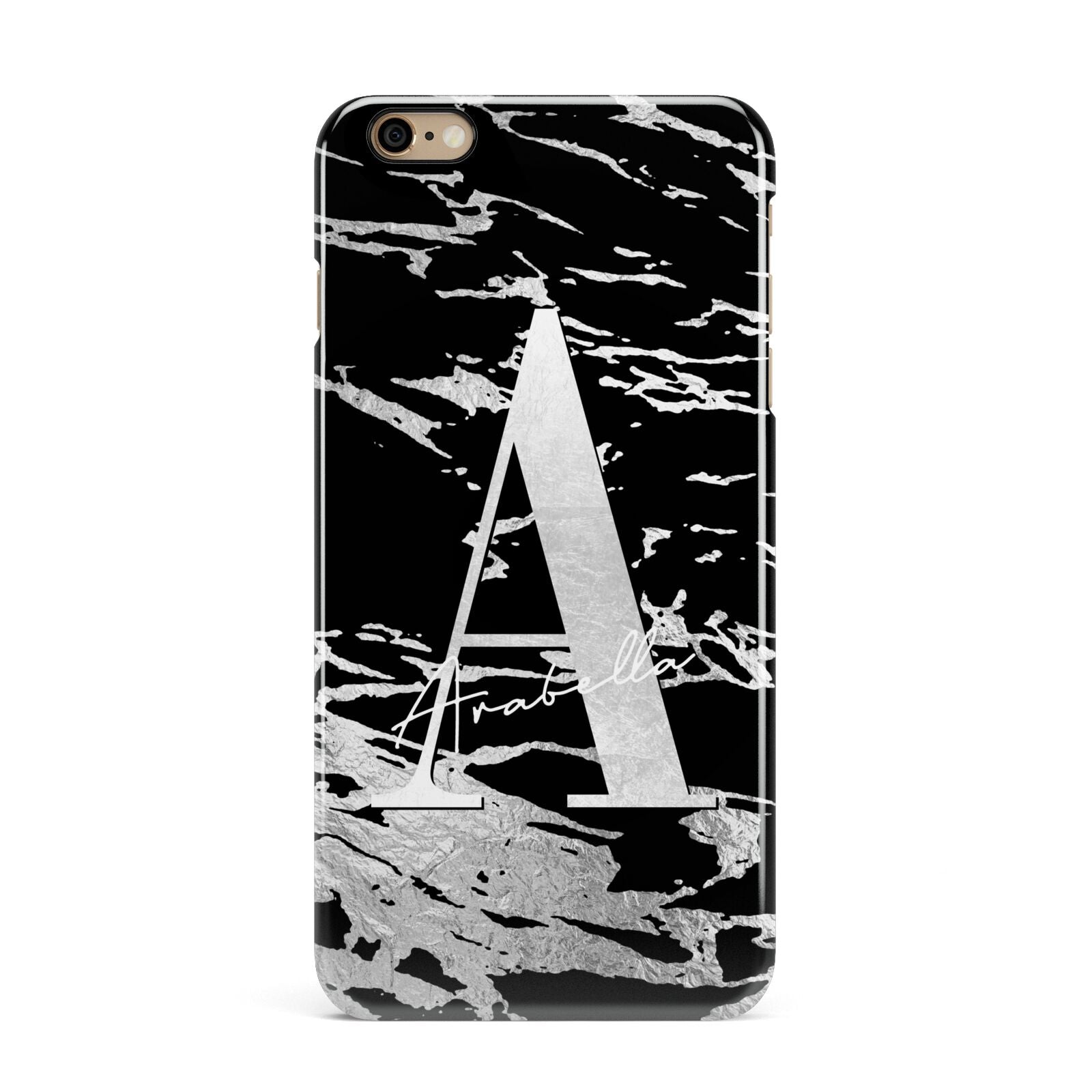 Personalised Black Silver Initial iPhone 6 Plus 3D Snap Case on Gold Phone