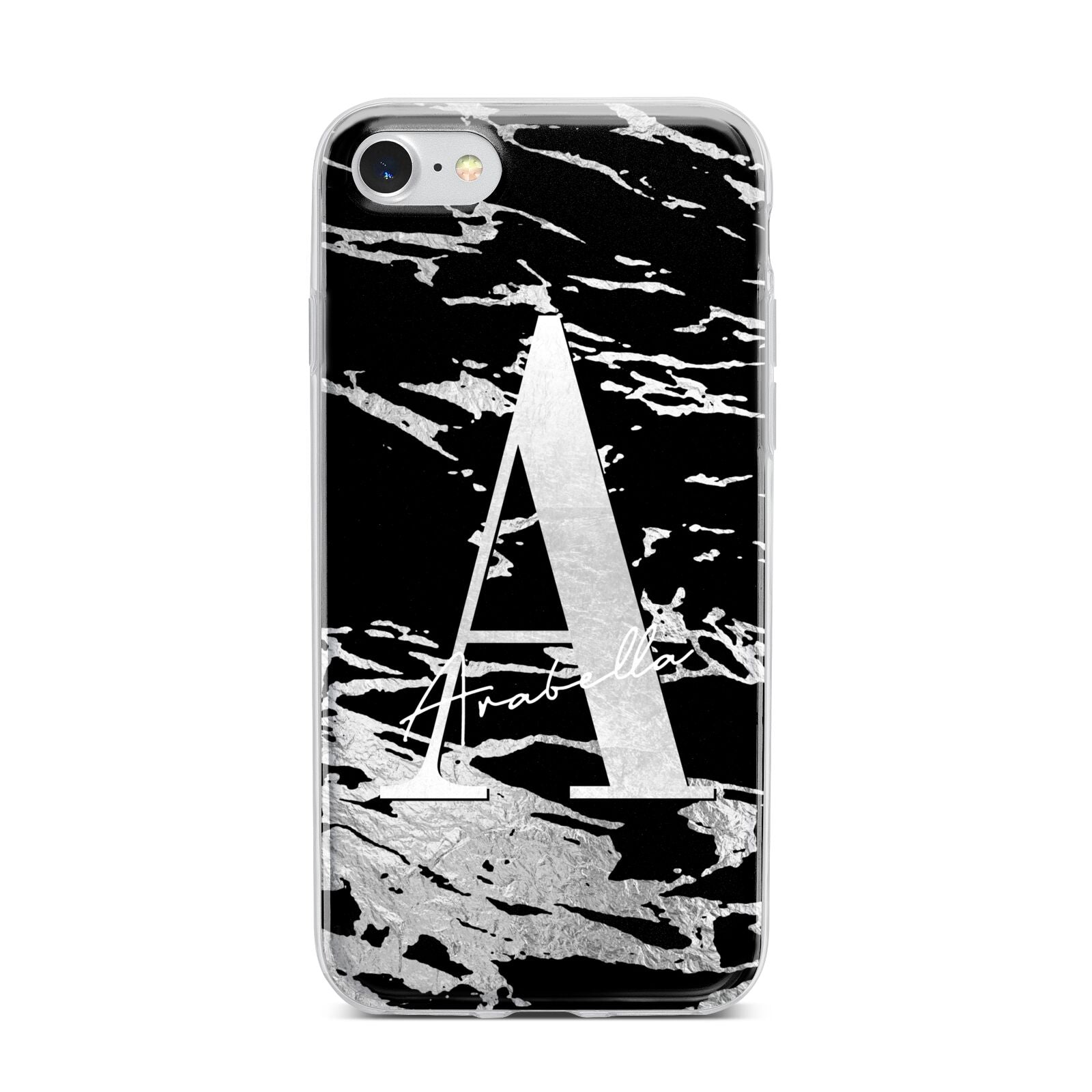 Personalised Black Silver Initial iPhone 7 Bumper Case on Silver iPhone