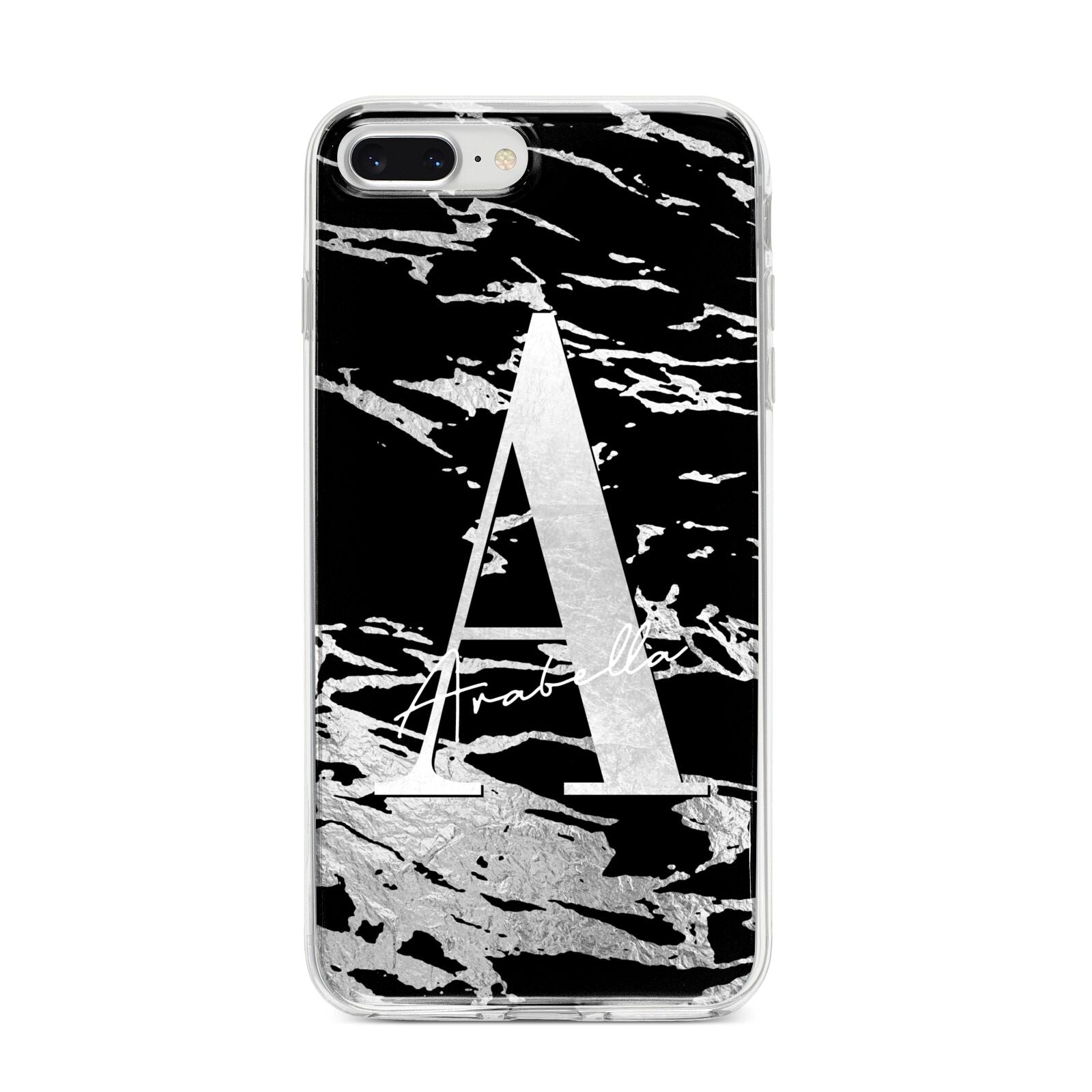 Personalised Black Silver Initial iPhone 8 Plus Bumper Case on Silver iPhone